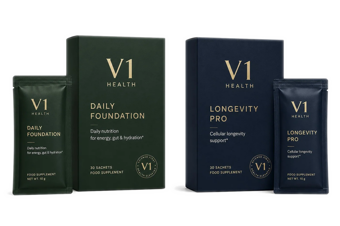 Protocolul V1 de longevitate cu V1 Daily Foundation și V1 Longevity Pro