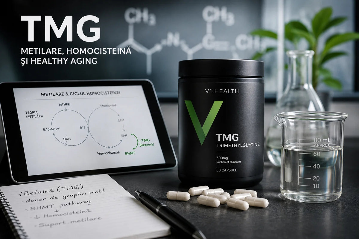 TMG, metilare și homocisteină – ilustrație editorială V1 Health