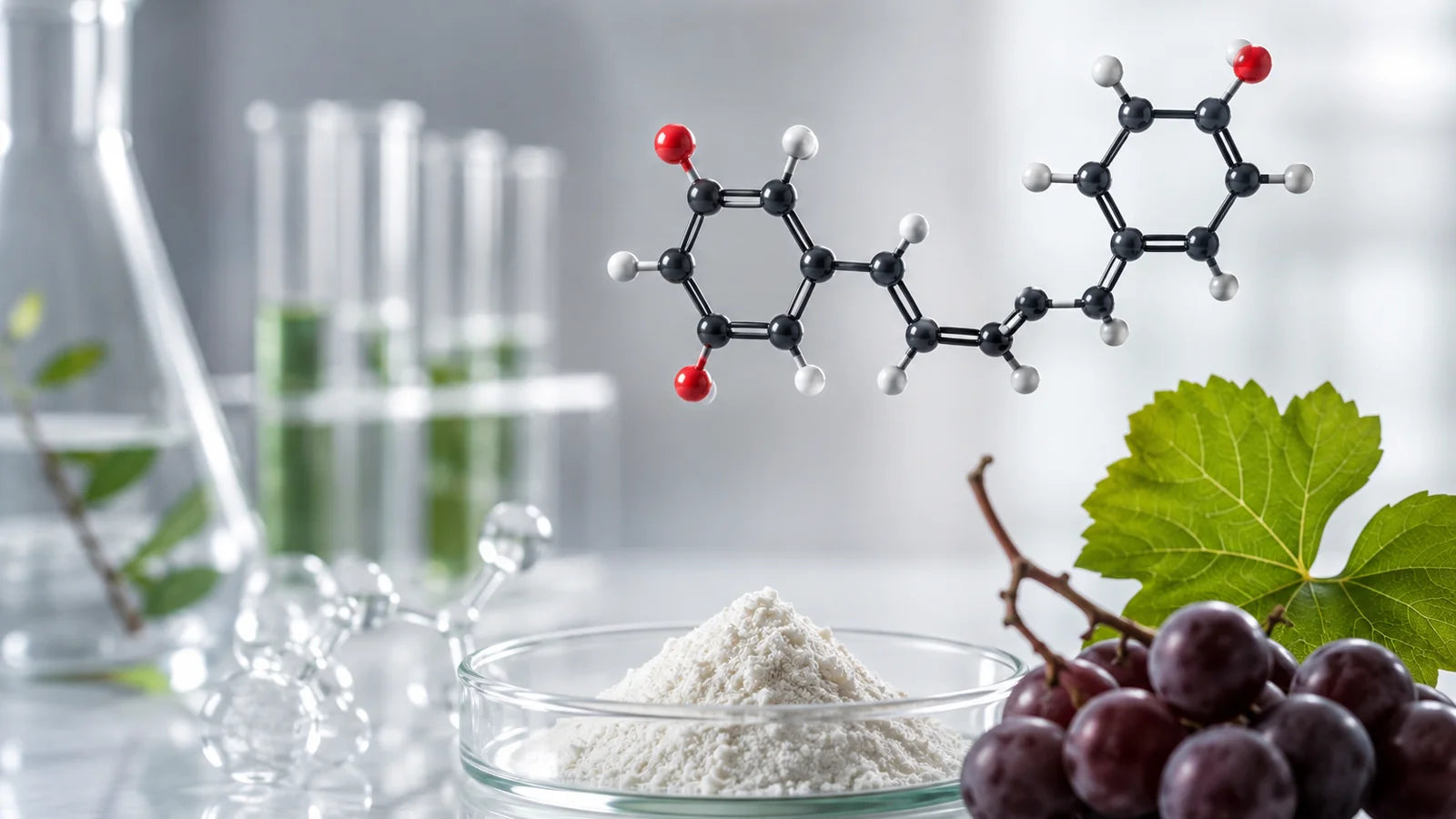 Trans-resveratrol – ilustrație editorială moleculară V1 Health
